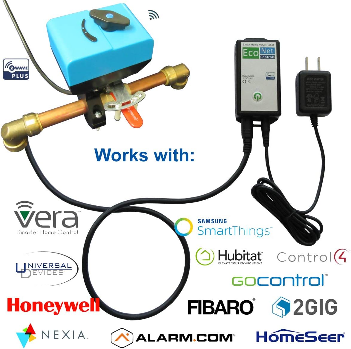 EcoNet Controls EVC200-HCSML The Bulldog Valve Robot, Z-Wave Water Valve, Smart Home Controller Required, Easy to Install and No Plumbing Required, Valves up to 1.5"