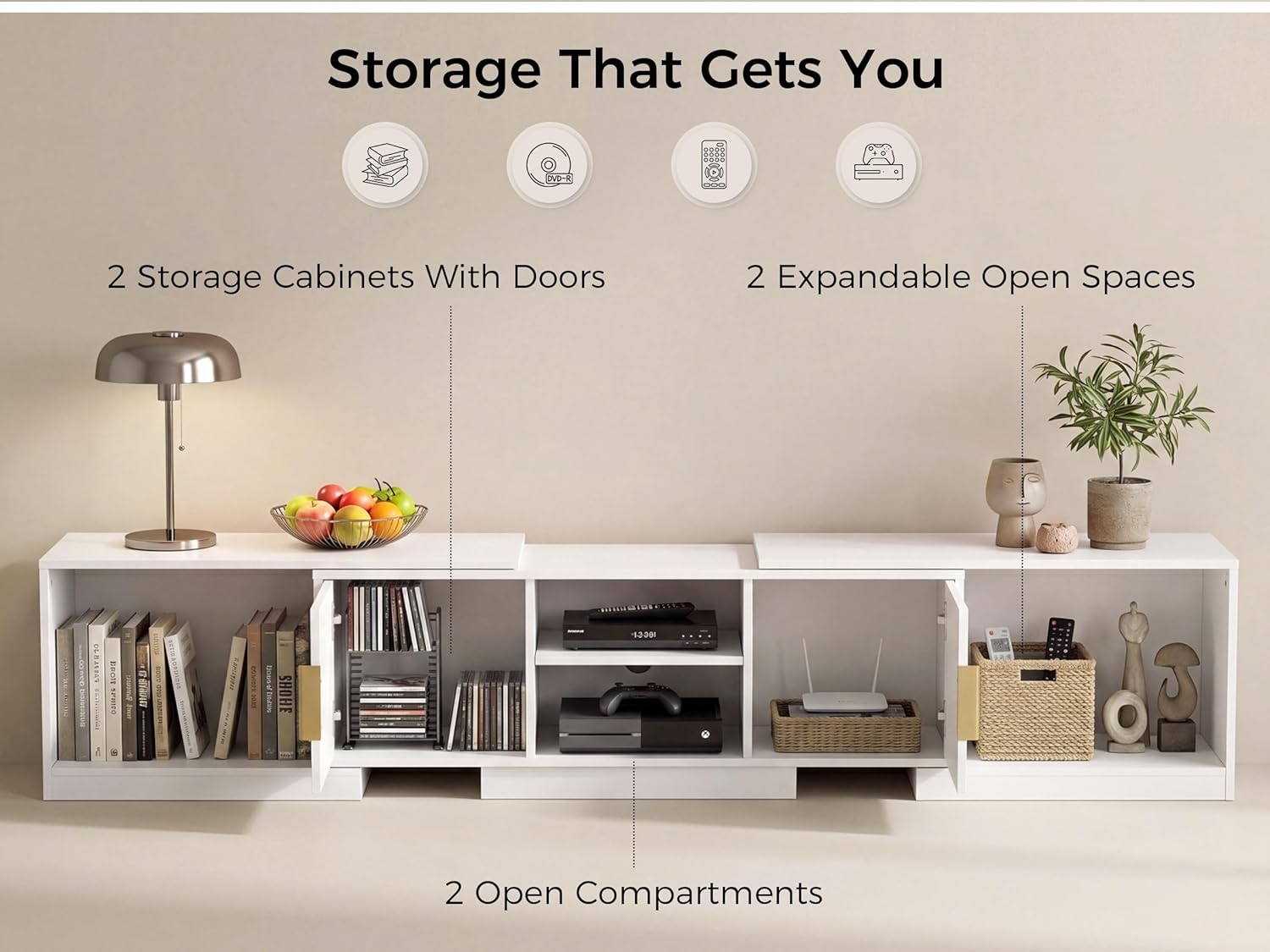 Internal storage compartments of the IRONCK TV stand