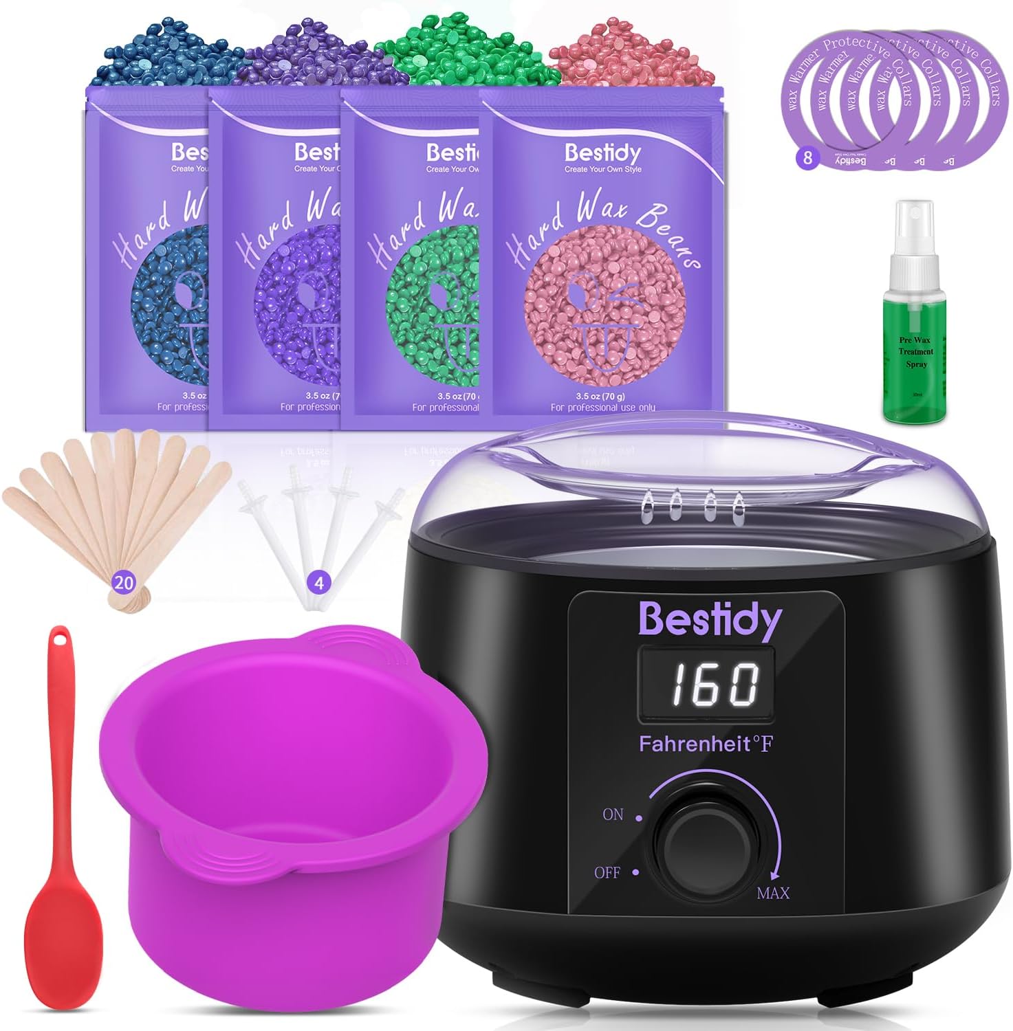 Waxing Kit Wax Warmer, Bestidy Digital Wax Kit with Hard Wax Beads for Women and Men,for Whole Body Brazilian Bikini Legs Facial Eyebrow Armpit Hair Removal