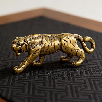 Solvind 1Pc Gold Antique Copper Tiger King Figurines Home Decor Accessories Vintage Brass Animal Ornaments Collectible Figurines Desk Decorations