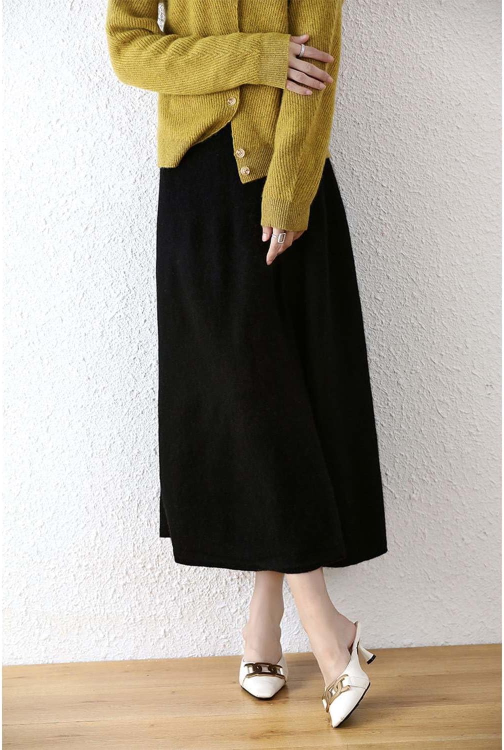 Long Skirt Women's Fall Winter 100% Merino Wool Knitted Skirt Ribbed Elastic Solid Warm Sweater Skirts - Image 3