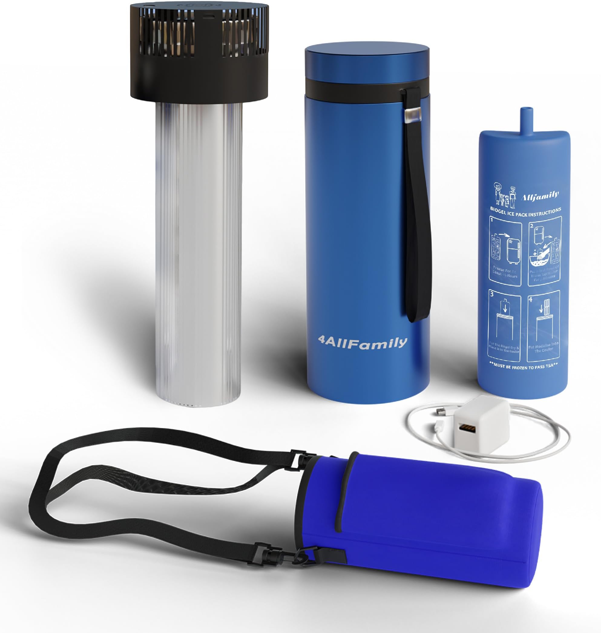 4ALLFAMILY Voyager AUTO Shut Off USB TSA Medication Cooler Travel Case Keeps Fridge Temp 2C to 8C + Biogel Ice Pack |Perfect Medical Cooler Diabetes Insulin Eye Drop Arthritis (Blue)