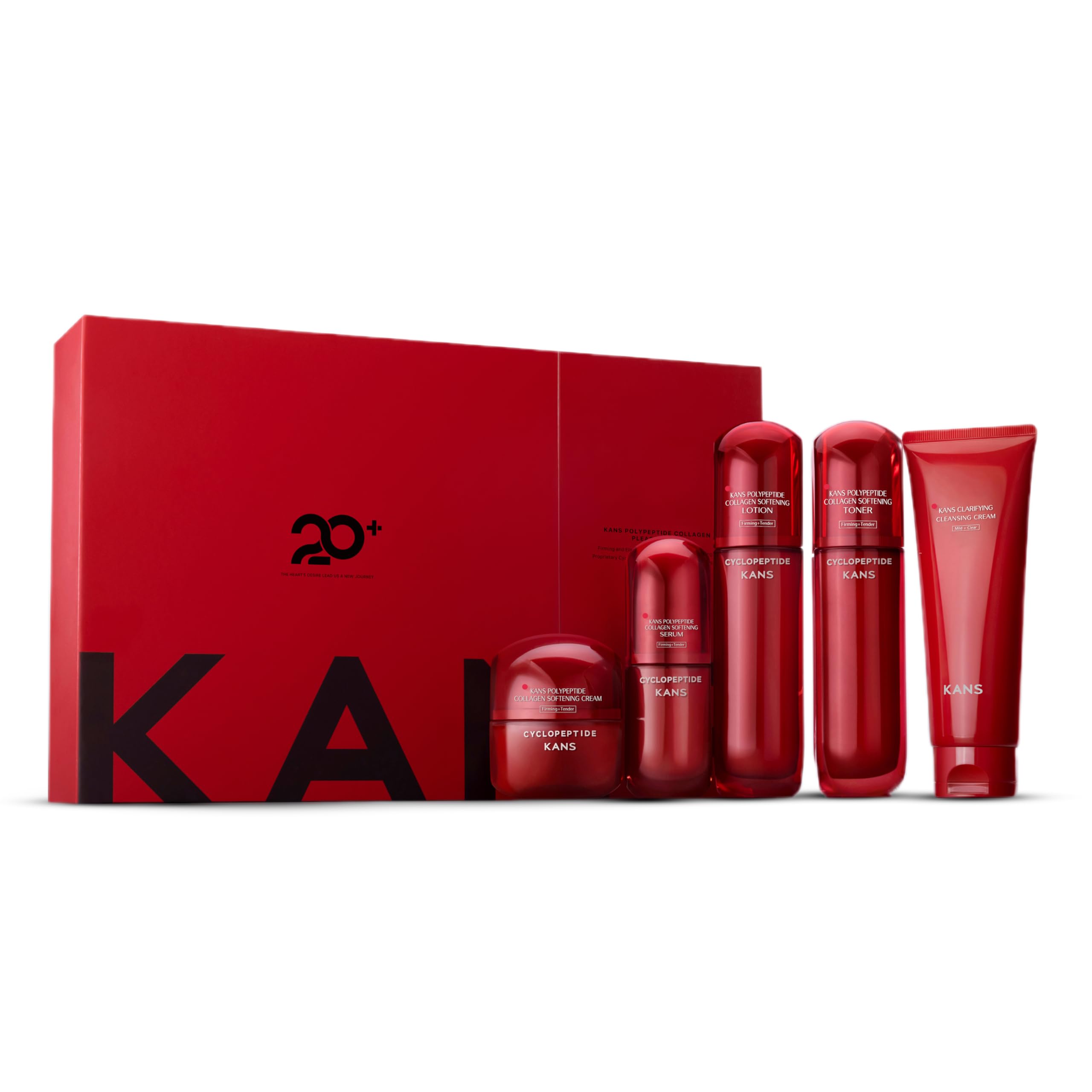 KANS Polypeptide Collagen Softening Pleasant Set (Cleanser 100 g + Toner 100 ml + Serum 30 ml + Moisturiser 100 ml + Cream 50 g), Cyclohexapeptide-9, Anti-Aging Formula, Reduces Fine Lines & Wrinkles