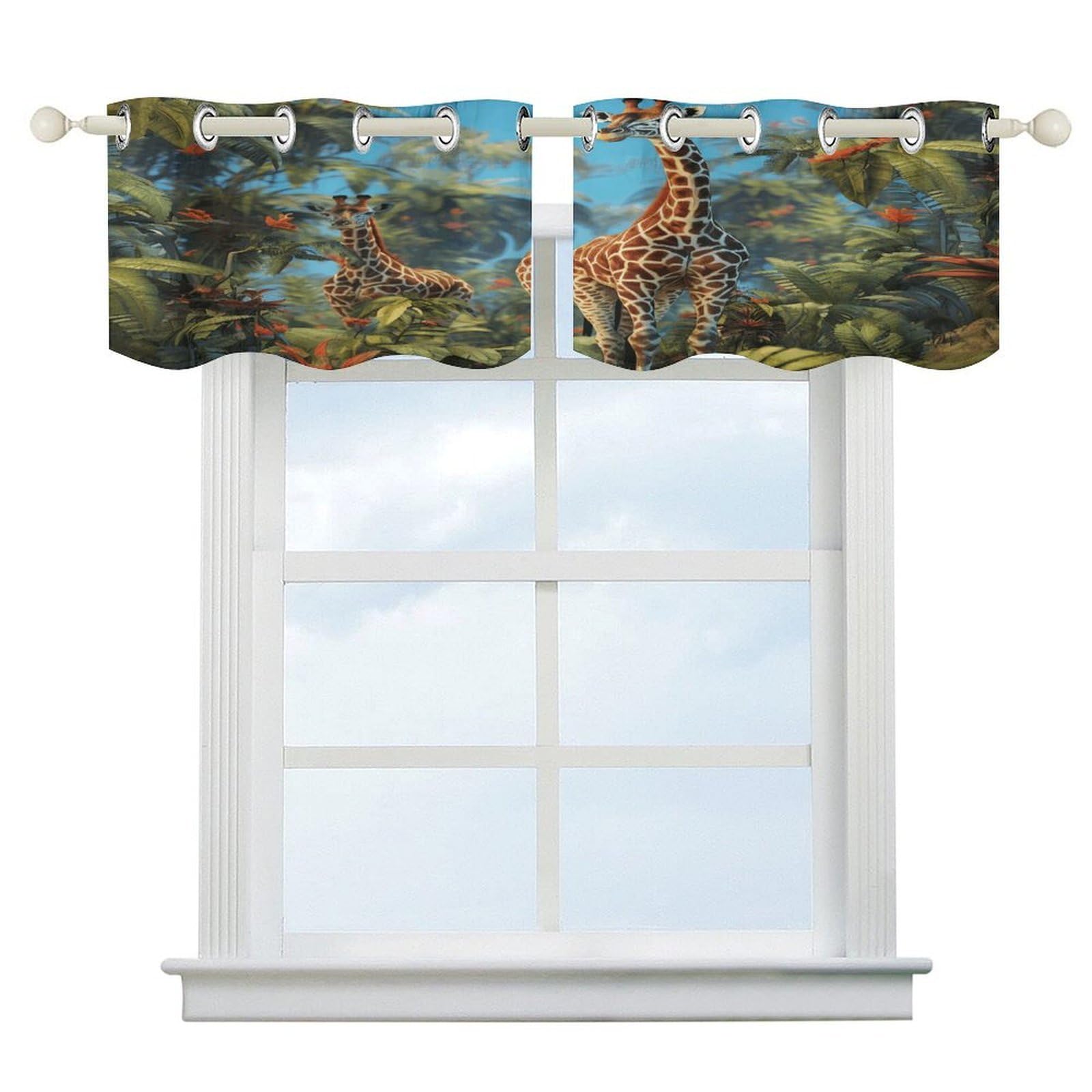 Fekiloot Style Jungle Giraffe Short Curtains Valance Curtain