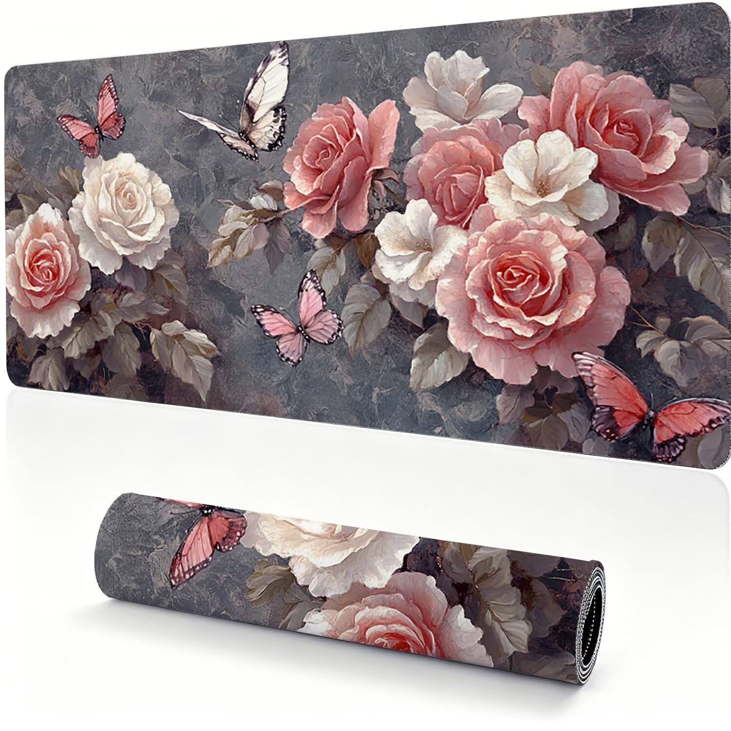 Tappetino Mouse Gaming XXL, Mousepad 1200x600x4mm Retro fiore 0x0-161 | Tappetino Scrivania con Base in Gomma Antiscivolo Bordi Cuciti per Computer, PC, Migliora la Precisione e la Velocità