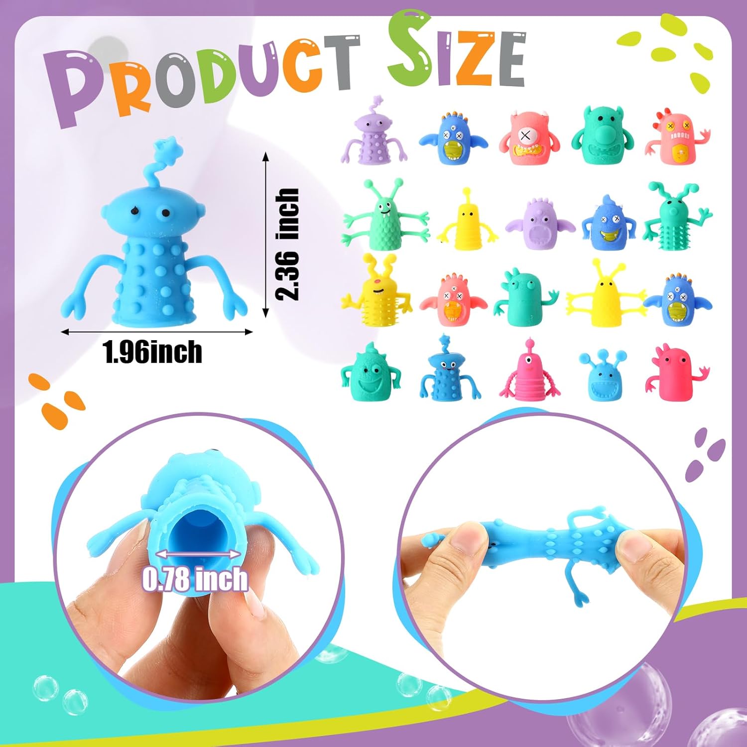 Halloscume 120 Pcs Cute Finger Puppets Toys Monster Stretchy Finger Puppets Funny Colorful Monster Stretchy Toys Soft Rubber Doll Sets for Role Playing Birthday Halloween Kids Party Favors