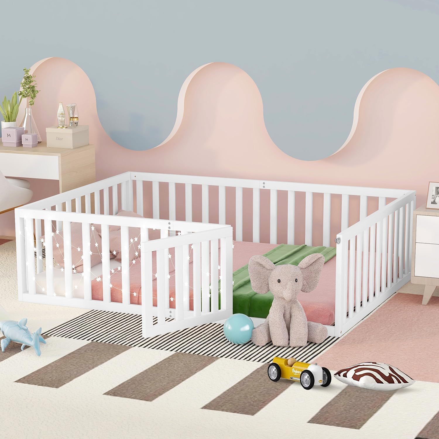 Sturdy Wood Montessori Floor Bed for Children, Gray Kuwait Ubuy