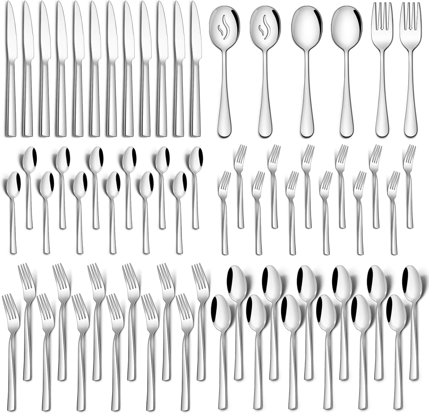 66 Pieces Silverware Flatware Set with Serving Utensils, Stainless Steel Square Cutlery Set for 12, Tableware Cutlery Set Include Knife Fork Spoon Set, Mirror Polished, Dishwasher Safe 66 Pieces Silverware Flatware Set with Serving Utensils, Stainless Steel Square Cutlery Set for 12, Tableware Cutlery Set Include Knife Fork Spoon Set, Mirror Polished, Dishwasher Safe