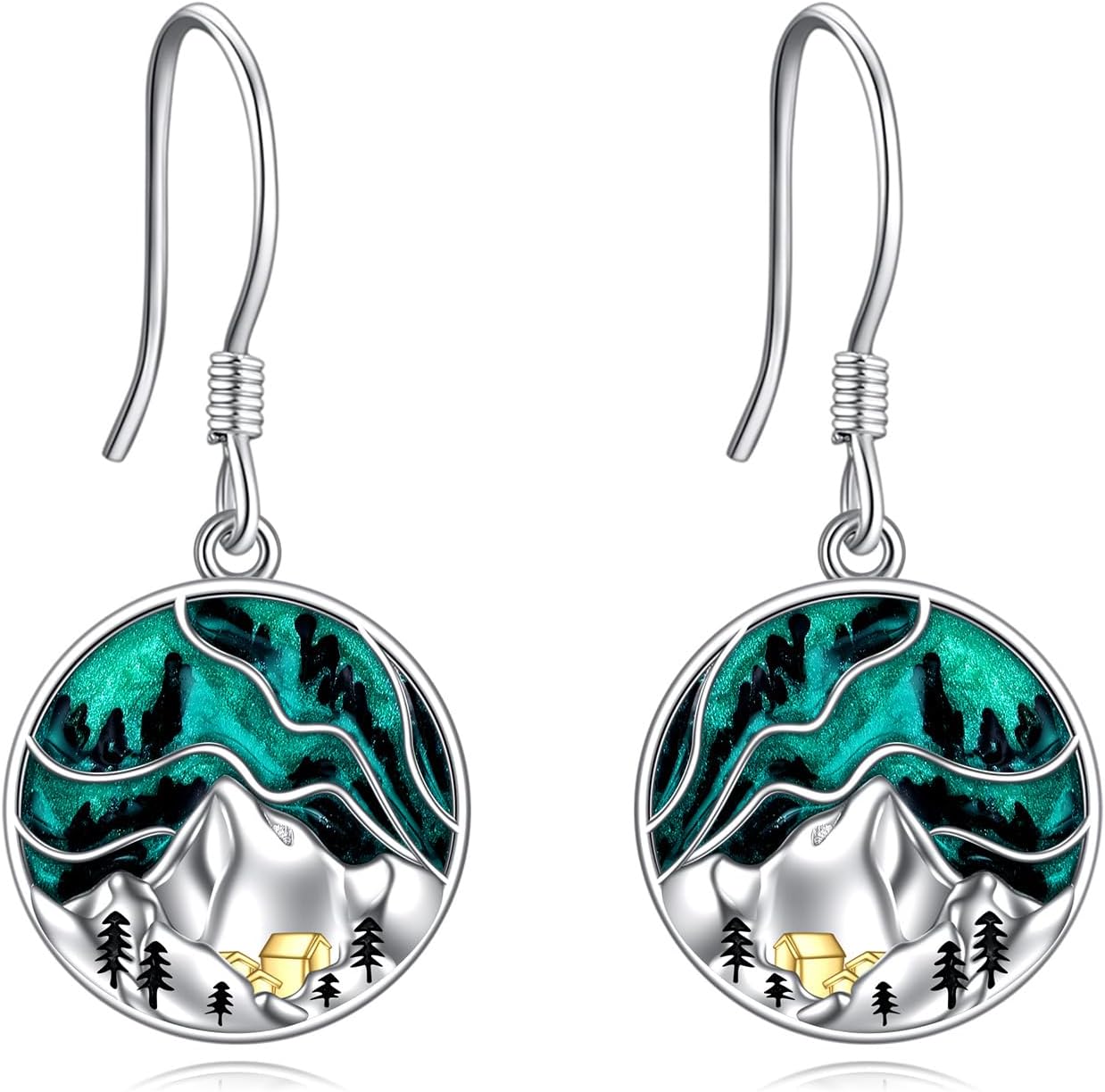 Mountain Earrings Gifts Sterling Silver Abalone Sun Mountain and Tree Dangle Earrings Nature Jewelry Gift for Skiers, Hikers, Campers, Climbers,Nature Lovers