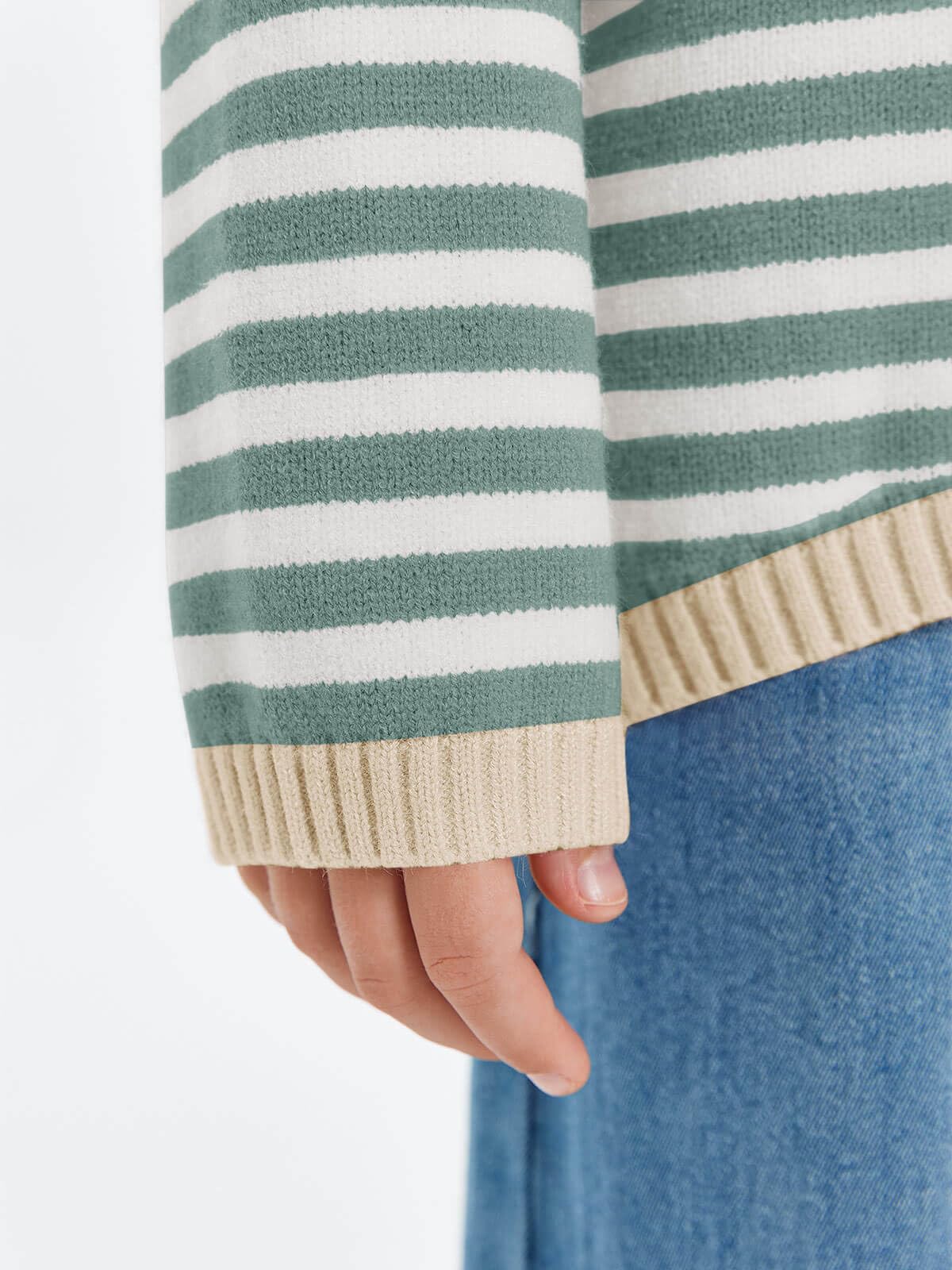 Haloumoning Mädchen Pullover Streifen Strickpullove Rundhalsausschnitt Leichter Sweater Einfarbig Langarm Knitted Winter Sweatshirt für Kinder Pulli Oberteile