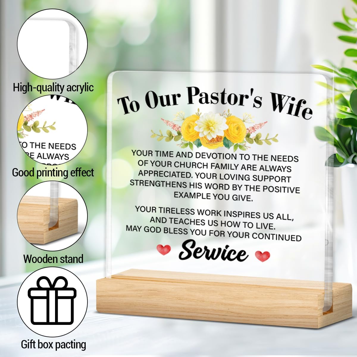 Pastor's Wife Appreciation Gifts, Gifts for Pastor's Wife Lady Preacher Pastor Appreciation Month Christmas Birthday, Religious Clear Acrylic Desk Decorative Sign Decor - Image 3