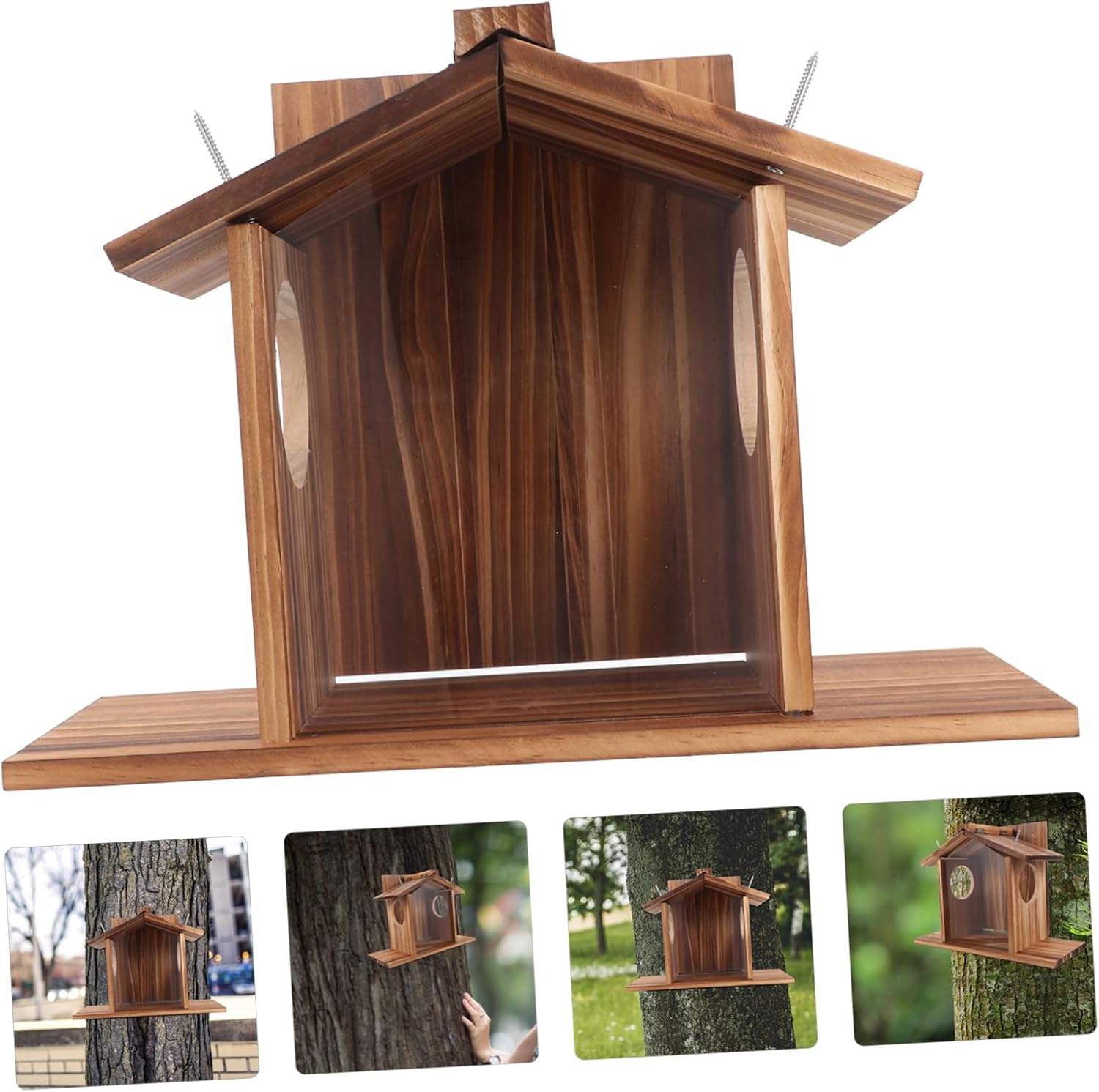 Toyvian Outdoor Wooden Squirrel Feeder Hanging Design Garden Feeding House for Squirrels and Hamsters