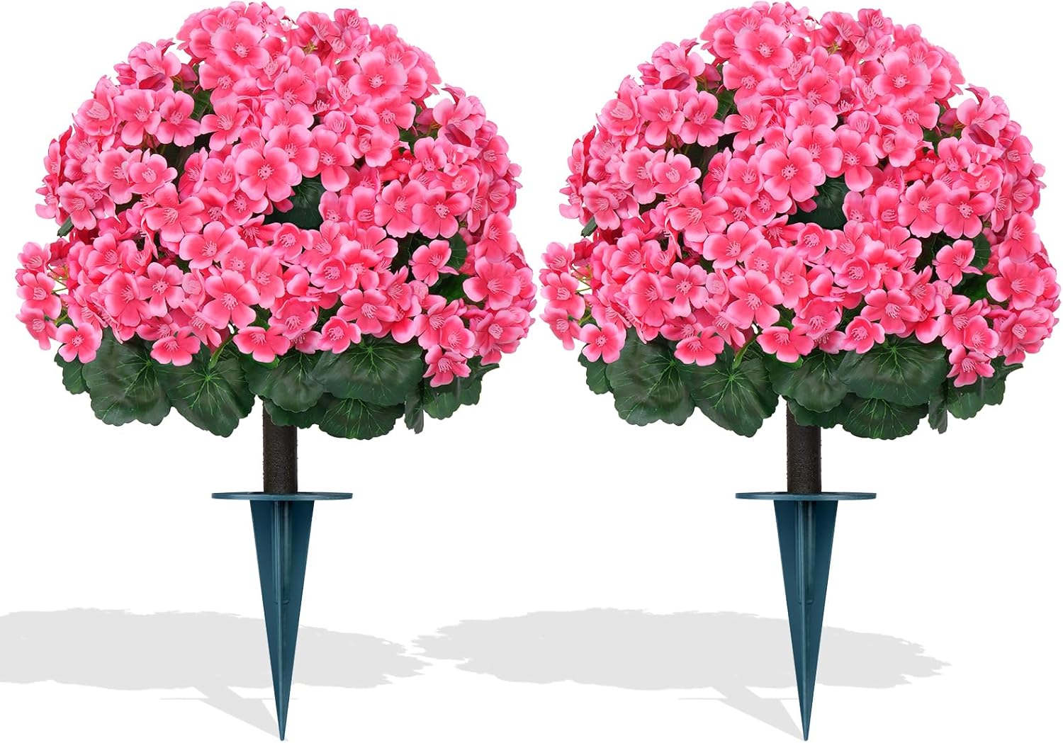 Artificial Flower Topiary for Outdoor with 2 Pack, Fake Silk Pink Blossoms Flowers Bushes, UV Resistant Realistic Shurb Plants for Outside,Front Porch,Patio,Yard, Valentine's Day