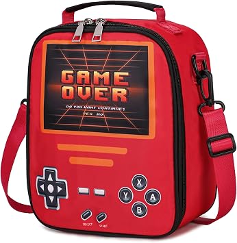 ACESAK Game Lunch Box for Boys - Cool Luminous Gamer Boys Insulated Lunch Bag - Reusable Portable Lunch Boxes for Boy Girls Cooler for Kids Toddlers Teens Picnic School Daycare Red