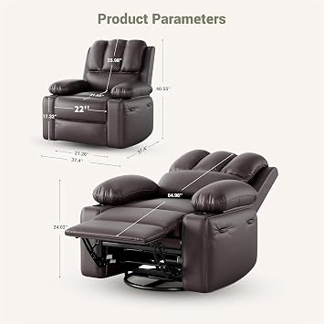 Massage Recliner Chair with Heat - 360 Swivel Rocking Chair for Adults, Manual Lazy Recliner with Cup Holder and 1.5X Sponge Comfort, PU Leather Living Rooms, Bedrooms and Nurseries