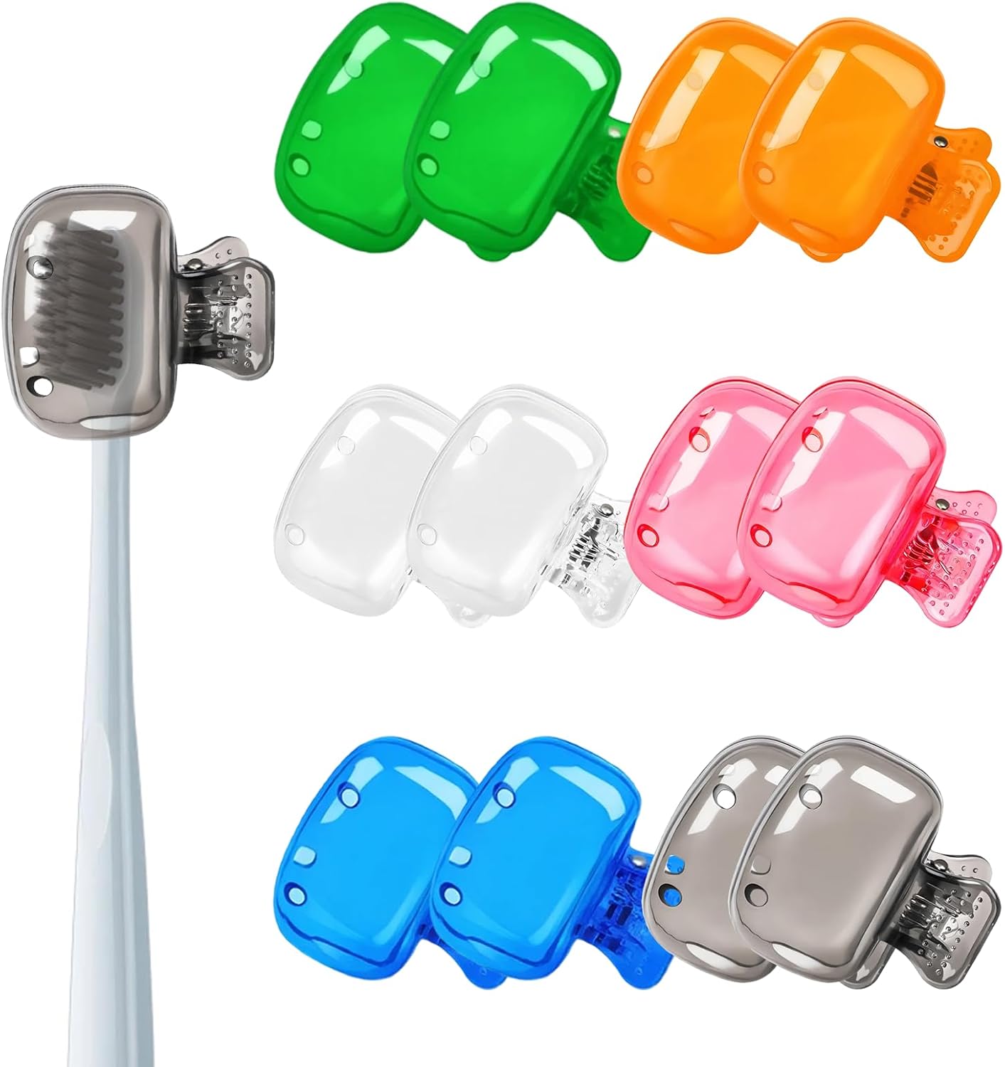 12‑Piece Toothbrush Protector Case Set – 6 Assorted Colors (Green, White, Orange, Pink, Gray, Blue) – Dust‑Proof Travel, Bathroom, Gym & Dorm Toothbrush Covers for Adults & Kids