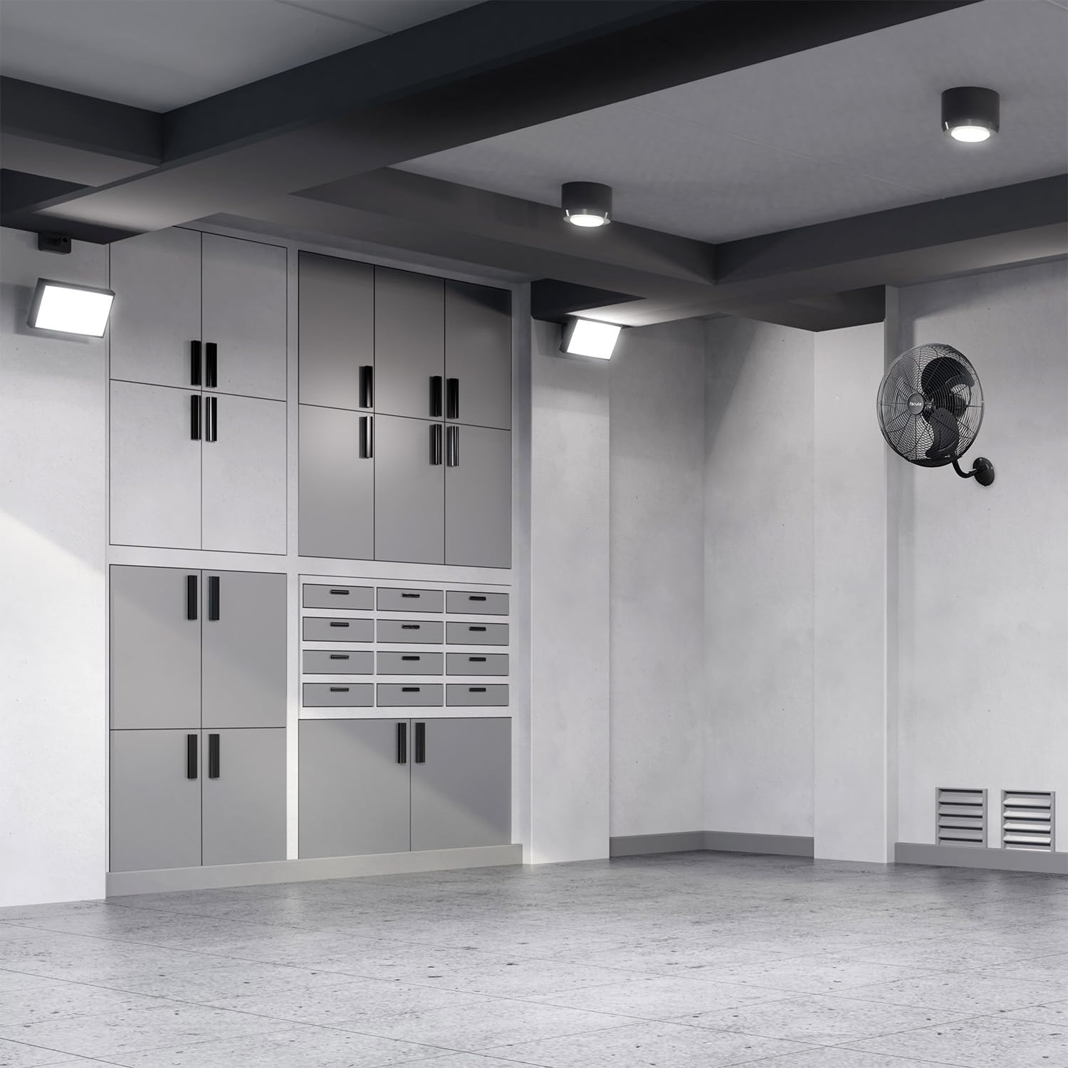 facula - Ventilador de Pared Negro Aura 90 W | 3 Aspas de Aluminio | Oscilación | 3 Velocidades | Motor de Aluminio | Diseño Industrial