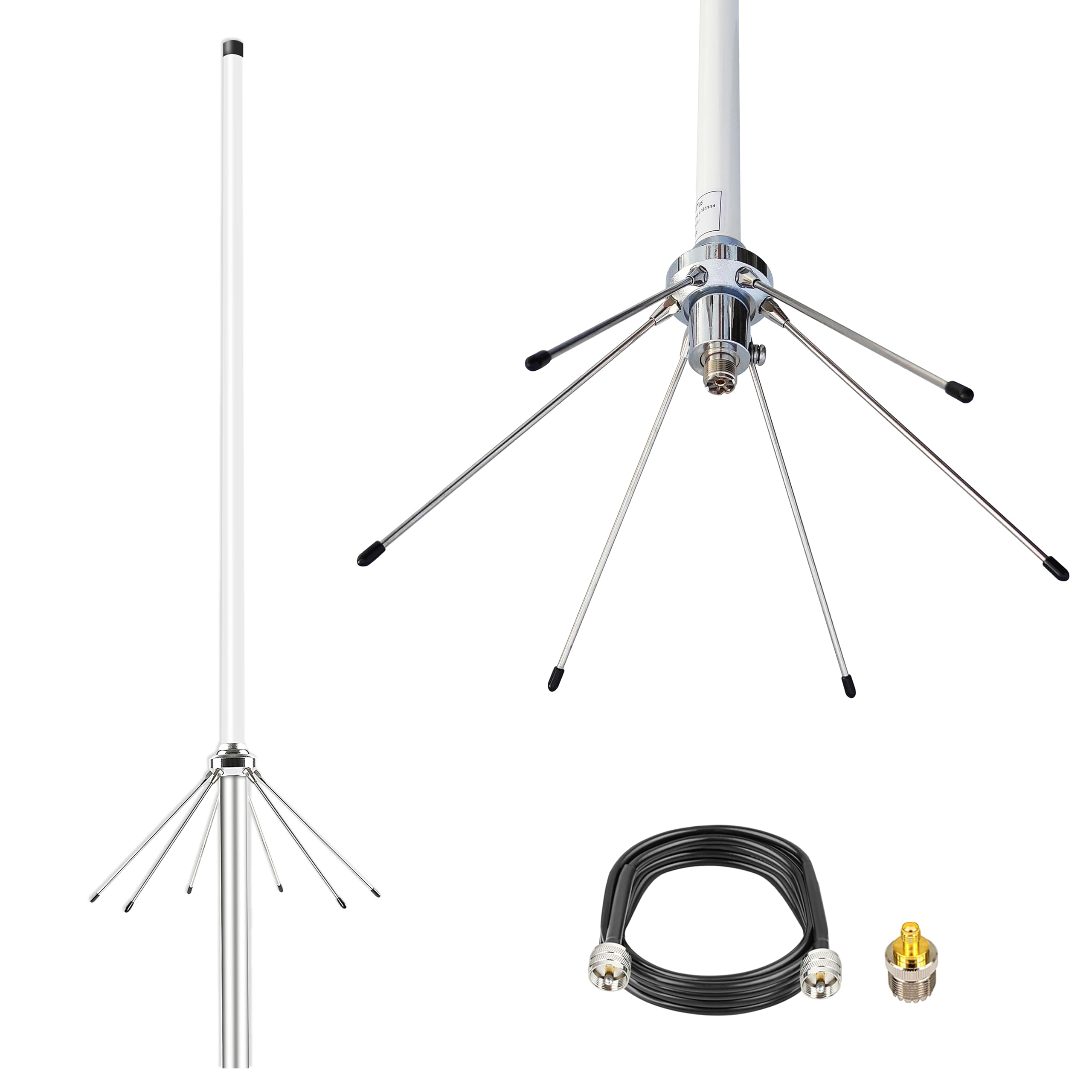 Antena repetidora de base de doble banda de 2 m 70 cm UHF VHF GMRS | Antena de 144-148MHz y 430-460MHz con cable de 32 pies para estaciones base de radio aficionada