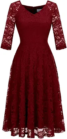 Dressystar Long-Sleeve A-Line Lace Bridesmaid Dress Midi for Wedding Formal Party