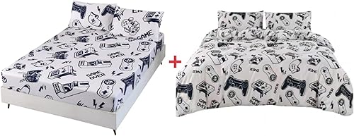 Miniatura 1 de SDIII Juego de 6 sábanas para jugadores en blanco y negro con funda de edredón, cama en una bolsa, resistente a las arrugas y a la decoloración,