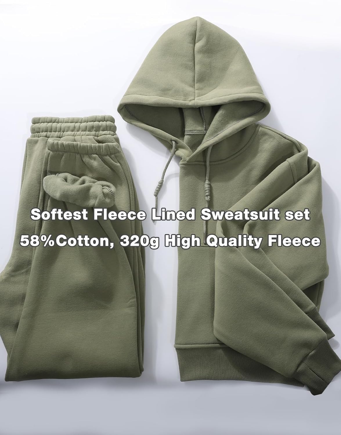 Flygo Womens Fleece 2 Piece Outfits Sweatsuit Crop Pullover Sweatshirt Joggers Pants Tracksuit Set - Image 2