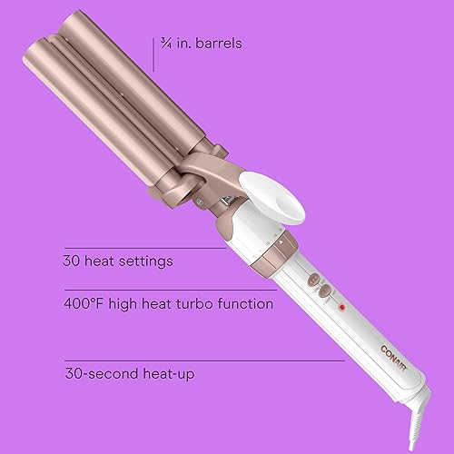 Miniatura 2 de Conair Rizador de cerámica doble de 3 barriles, ondulador de pelo, crea ondas playeras, ondas apretadas naturales de larga duración para todas las