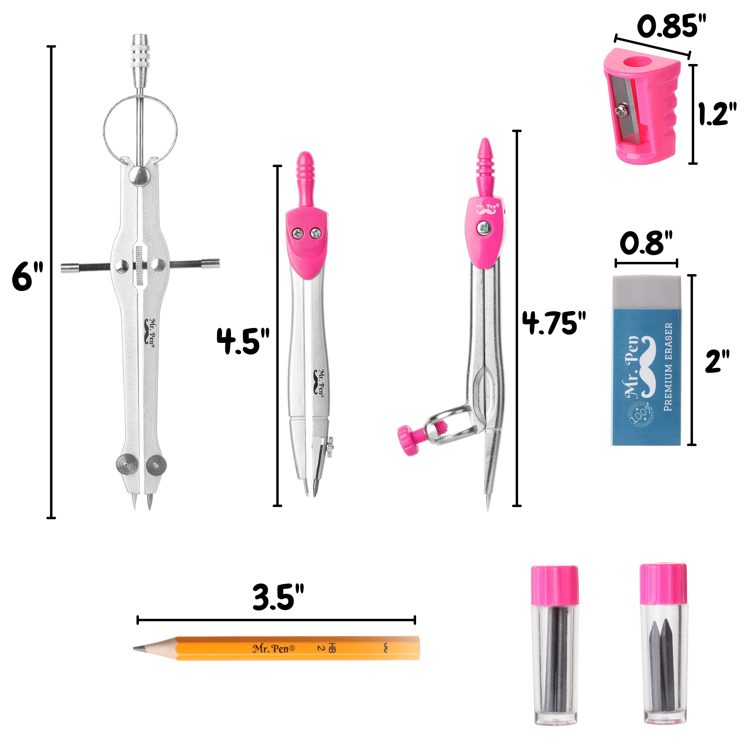 Mr. Pen Geometry Set, 13 pcs, Compass for Geometry, Protractor Set