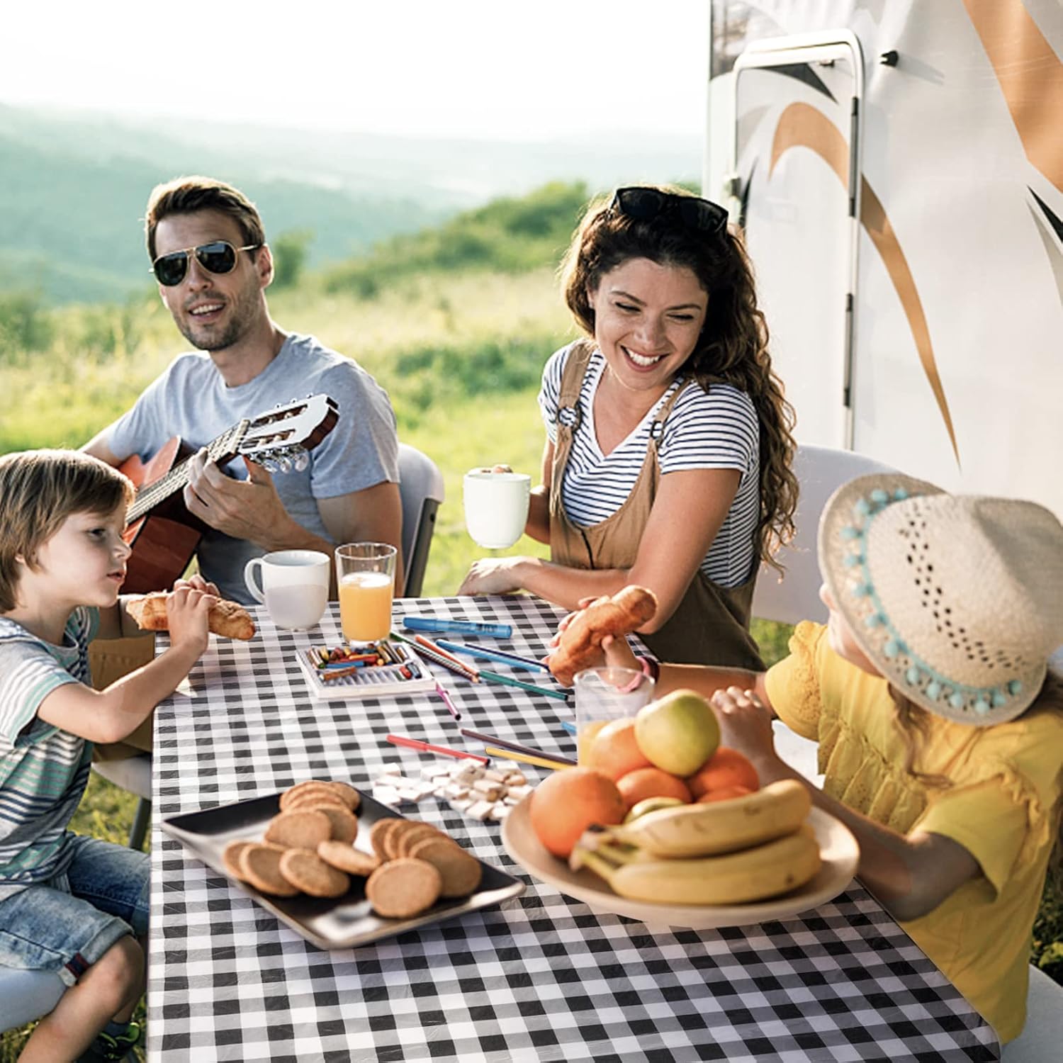 UMINEUX Picnic Table Cover with Bench Covers Fitted Table Clothes for 8 Foot Rectangle Tables Vinyl Flannel Backing with Elastic Edge -for Outdoor/Indoor Party Dining(30 x 96 Inch,3-Pcs,Black Plaid)