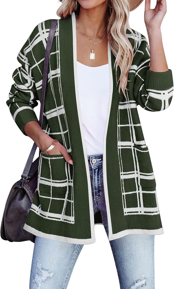 ZESICA striped color-block open-front knit cardigan