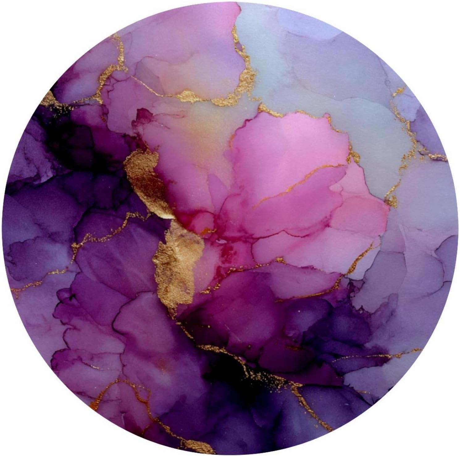 Round Mouse Pad for Women Men, 10’’ Round Desk Pad Mousepad Non-Slip Rubber Base, Office Home Laptop Accessories, Pink and Gold Marble Art Pattern