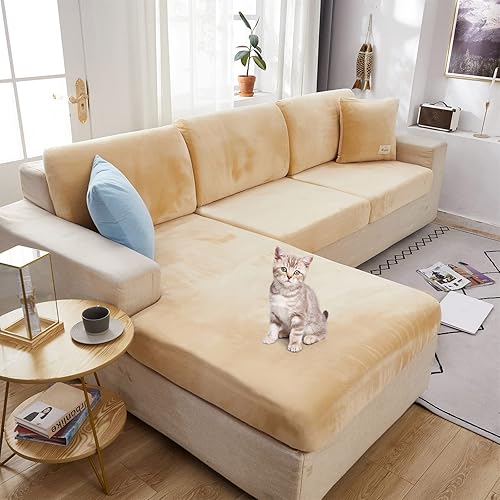 Miniatura 8 de TOPCHANCES Fundas de cojín de terciopelo para sofá, universal, resistente al desgaste, funda seccional, fundas elásticas para sofá, protector de
