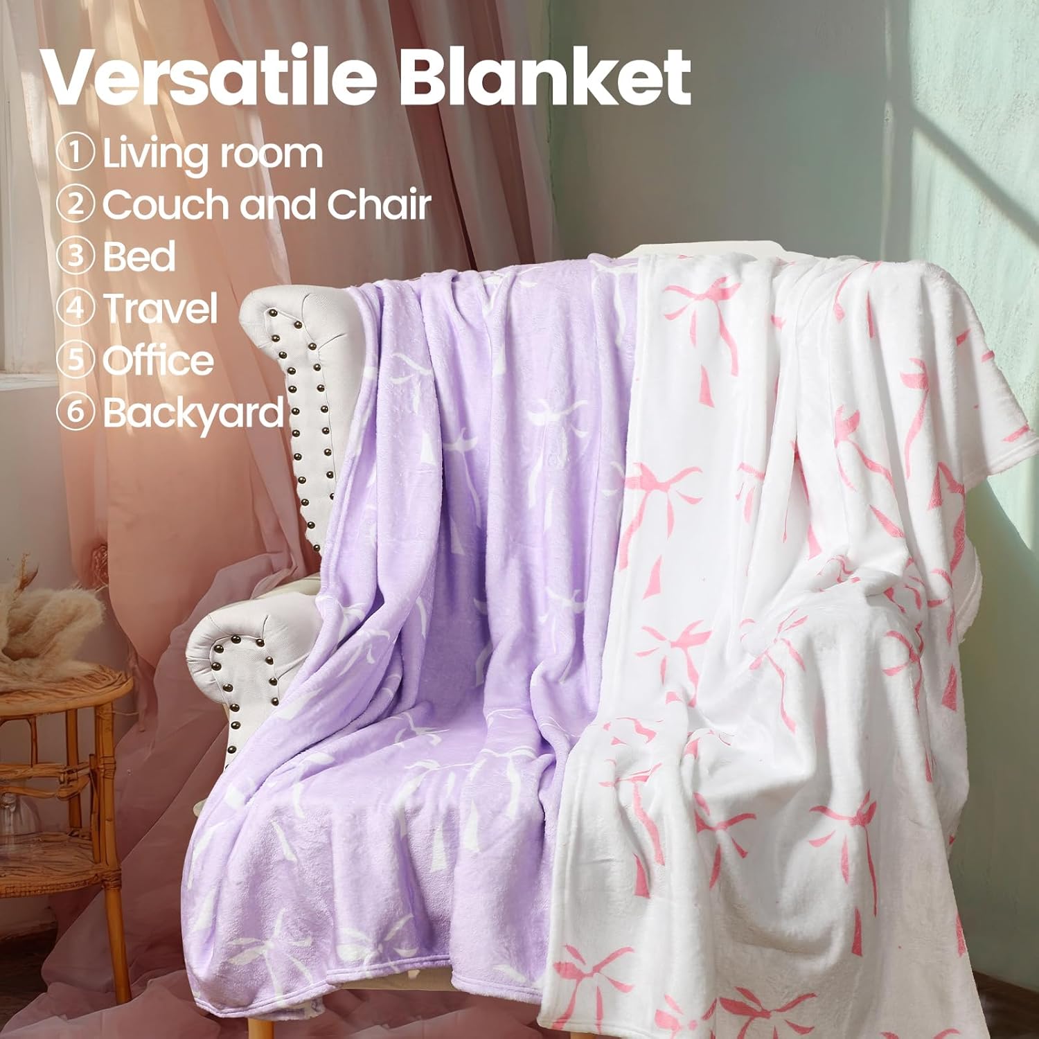 Buryeah 6 Pcs Pink Throw Blanket Preppy Sleepover Blanket 40"x60" Flannel Soft Decor Lightweight Aesthetic Plush Room Decor for Sofa Couch Travel Bed Christmas Decoration(Multicolor,Bow) - Image 5