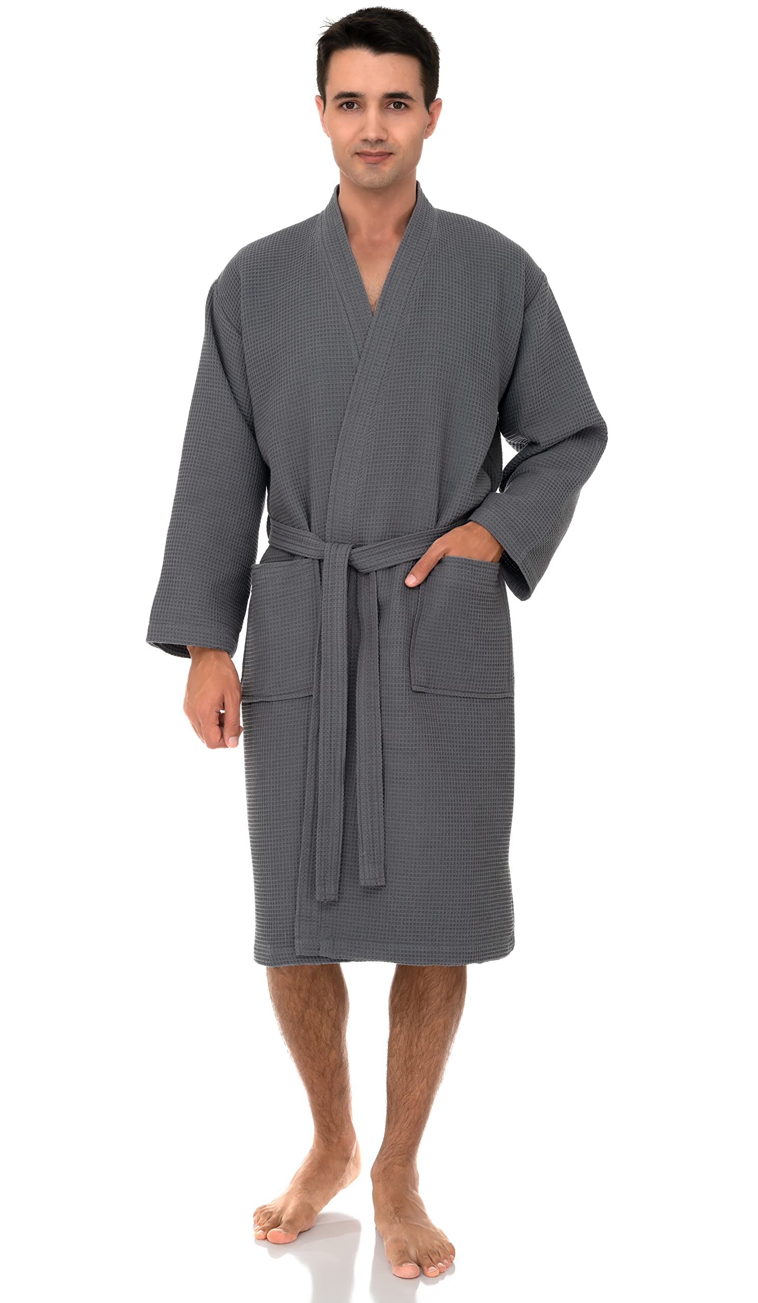 TowelSelections Mens Waffle Robe Spa Kimono Bathrobe Lightweight Shower Bath Robe for Men XS to 2X