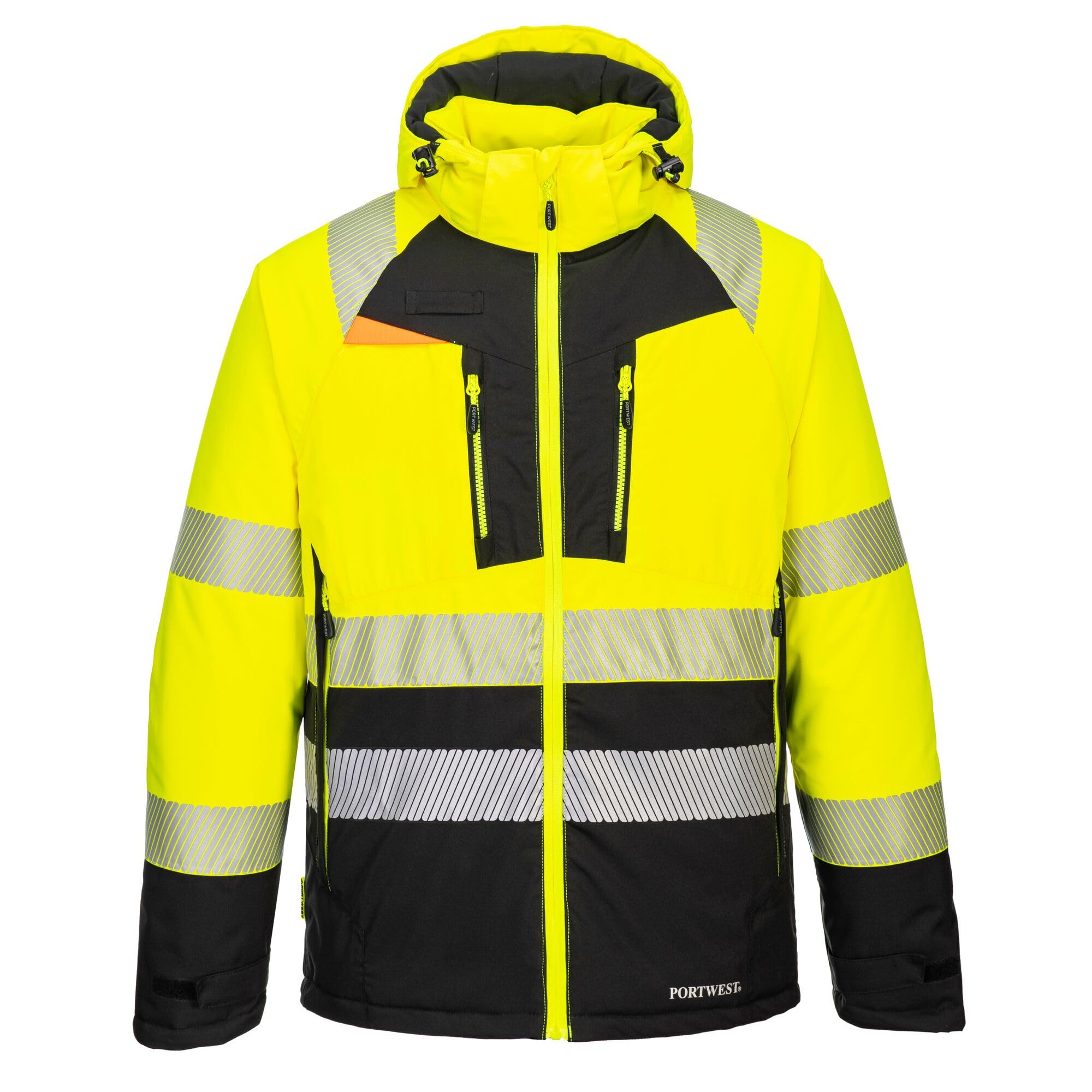 Portwest DX430 - Chaqueta de invierno para hombre, aislante, impermeable, de alta visibilidad, con capucha, reflectante, totalmente forrada, con cremallera, de seguridad, reflectante, color