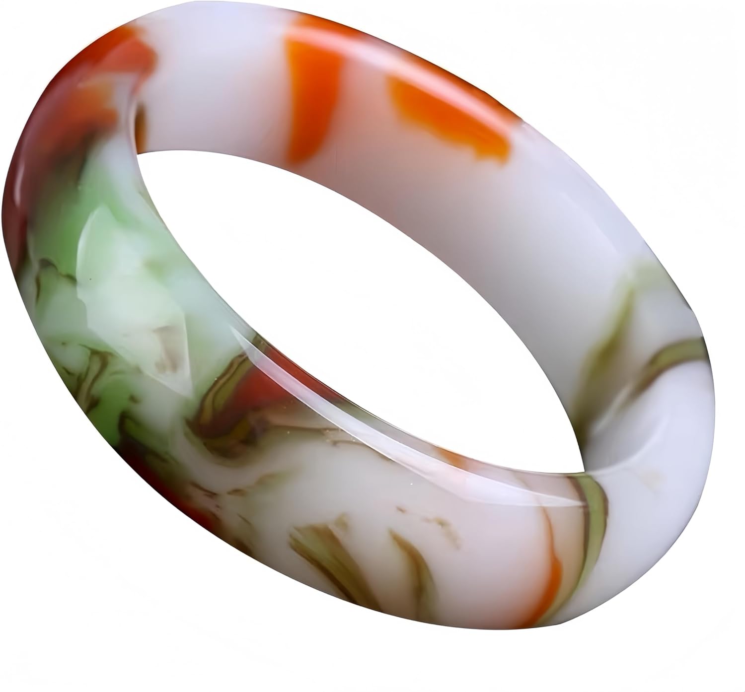 Jade Stone Bangle Bracelet -Round Multi-Polished Design with Box, Feng Shui Good Luck Accessory, Positive Energy Gift for Women Men