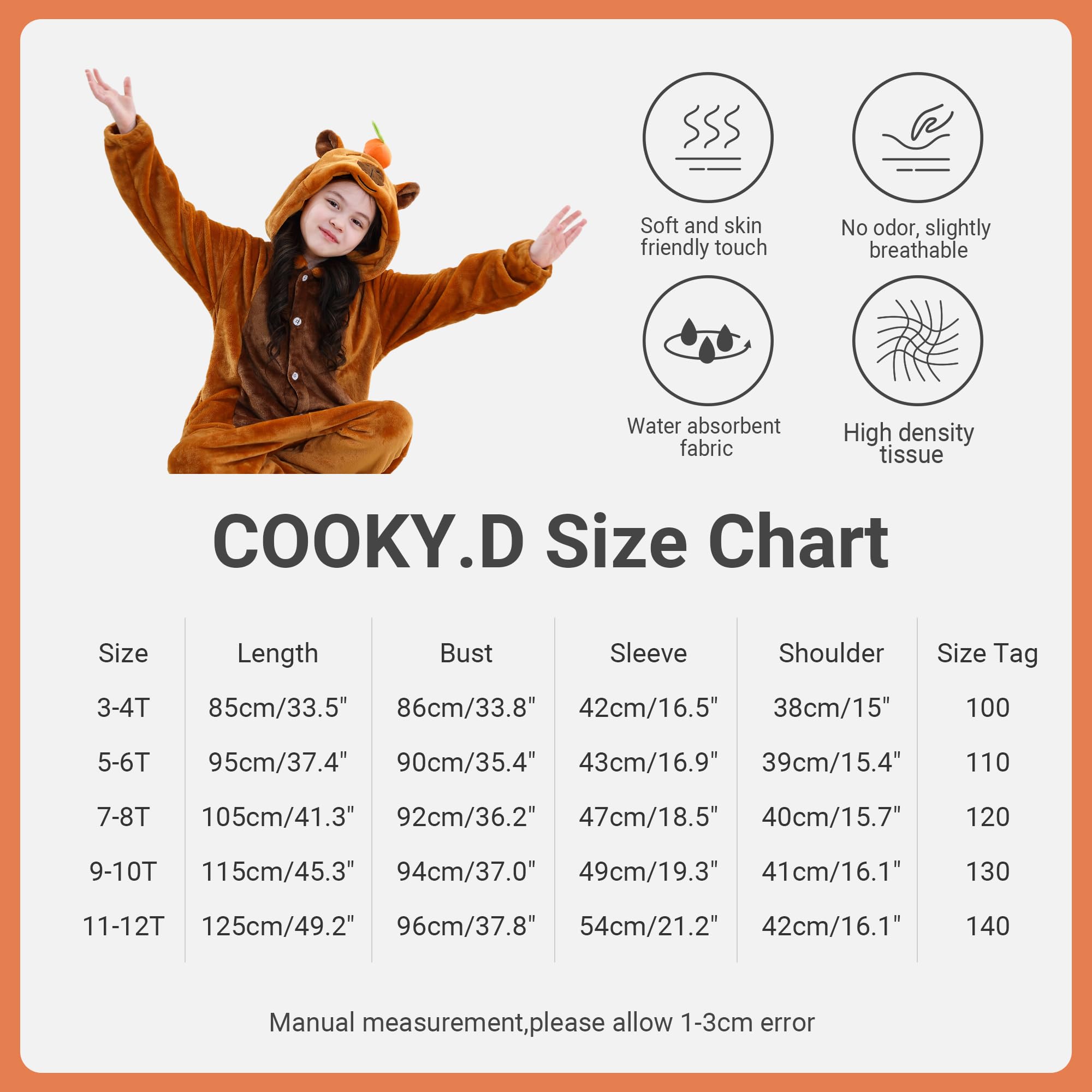 Pijama Unisex Enterizo con Capucha de Animal para Niños 3-12 Años, Pijama de Una Pieza con Botones, Mono Pijama para Niñas, Regalo para Vacaciones