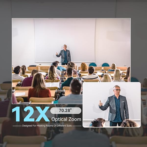 Tenveo 4K AI PTZ Konferenzkamera mit Bluetooth-Freisprecheinrichtung 2 Erweiterungsmikrofone 12-facher optischer Zoom Weitwinkelobjektiv Arbeitet mit Zoom Skype Teams für große Räume Remote Meeting - 5