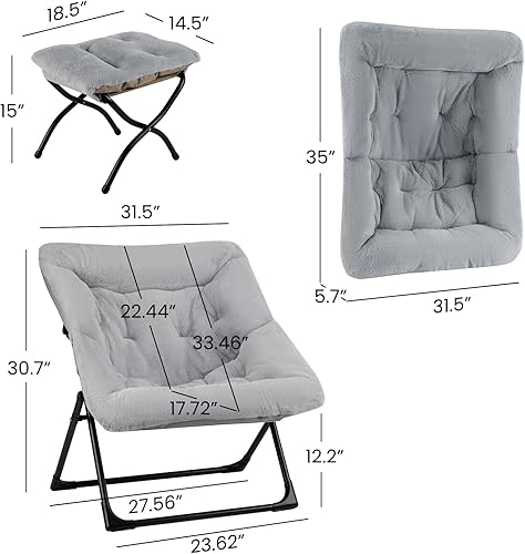 Miniatura 3 de Cómoda silla platillo para adultos, silla de dormitorio de piel sintética suave con otomana, sillas de dormitorio decorativas, sillas de lectura