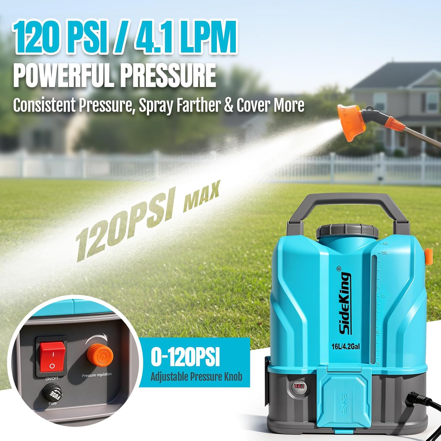 4.2 Gallon Battery Powered Backpack Sprayer, 120 PSI Powerful Electric Sprayer Compatible with DeWalt 20V Battery, Max 1.0 GPM, 5 Nozzles & 2 Spray Wands for Lawn, Yard, Weed & Pest Control