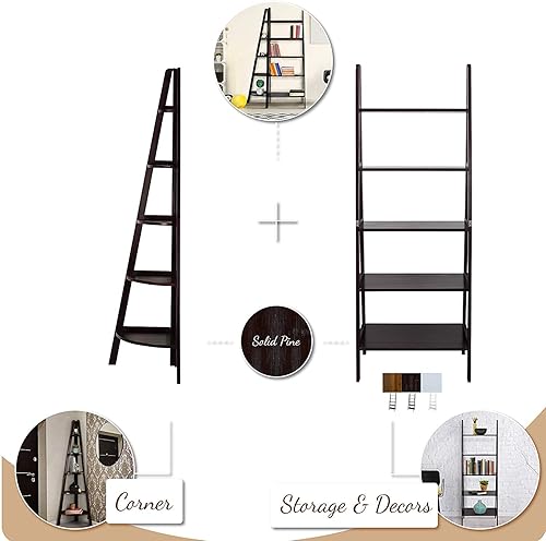 Miniatura 4 de Estantería con forma de escalera y 5 estantes Casual Home Madera Espresso