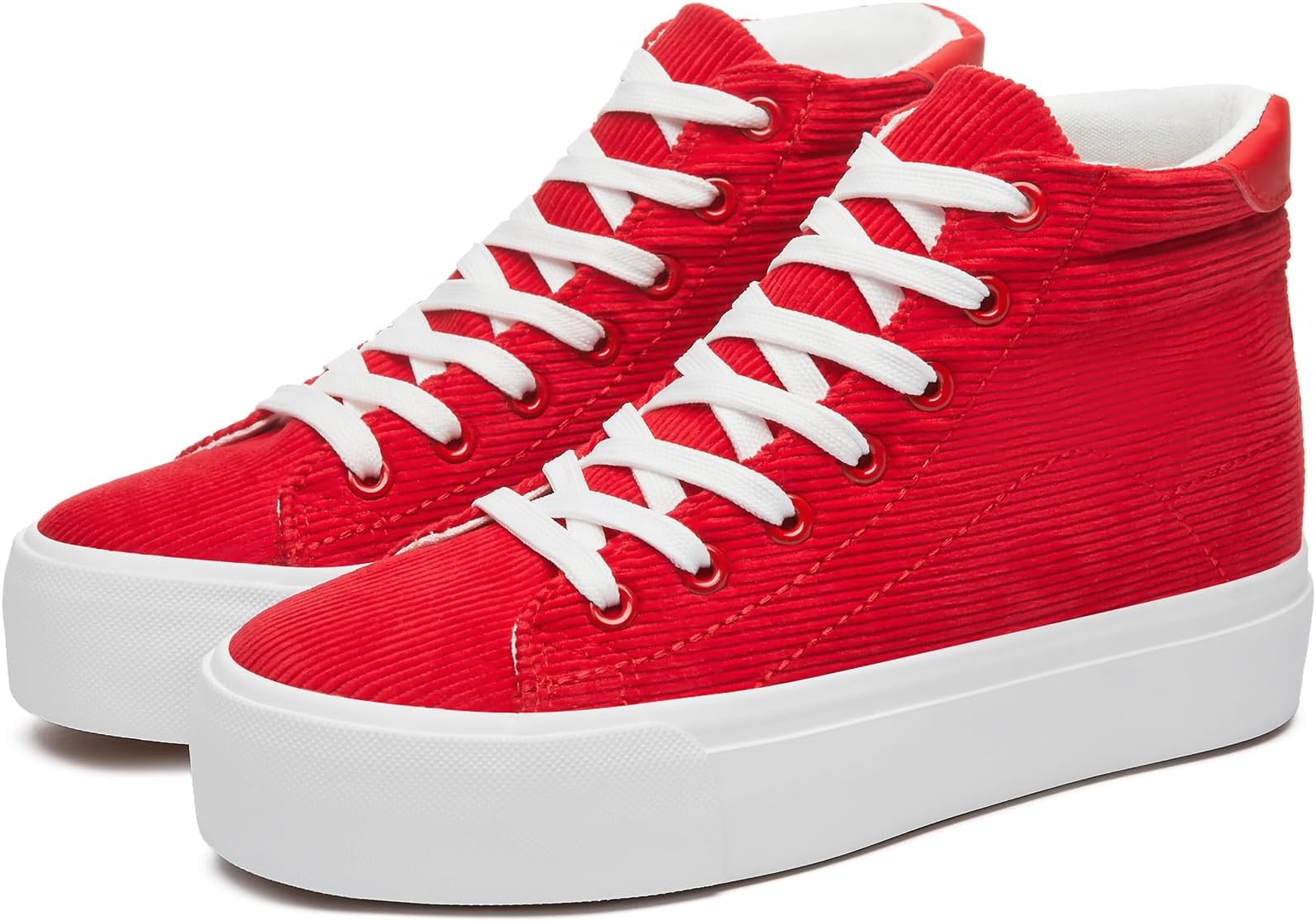 THATXUAOV Womens Corduroy High Top Sneakers,Casual Platform Shoes for Women,Lace up Platform Tennis Shoes(Red.US6)