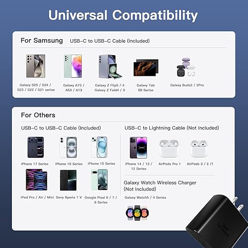 Miniatura 6 de Cargador USB C súper rápido, paquete de 2 bloques de carga PPS tipo C con cable de teléfono USB-C de 6 pies para Samsung Galaxy S25 +/Ultra /S24 S23