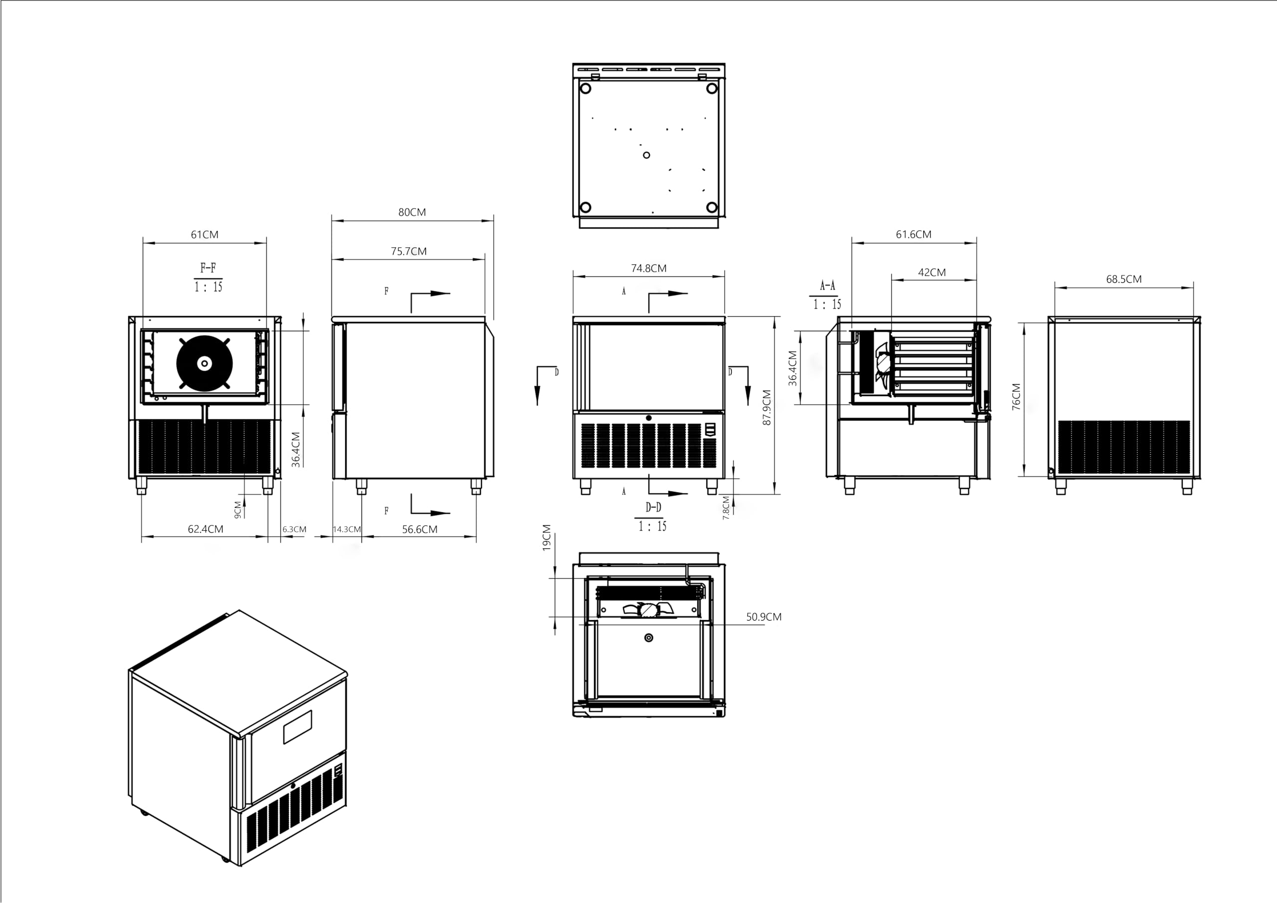METRO Professional Cellule de Refroidissement GBF5511BN, Acier Inoxydable, 94 L, 75 x 81,5 x 88 cm, Panneau Tactile