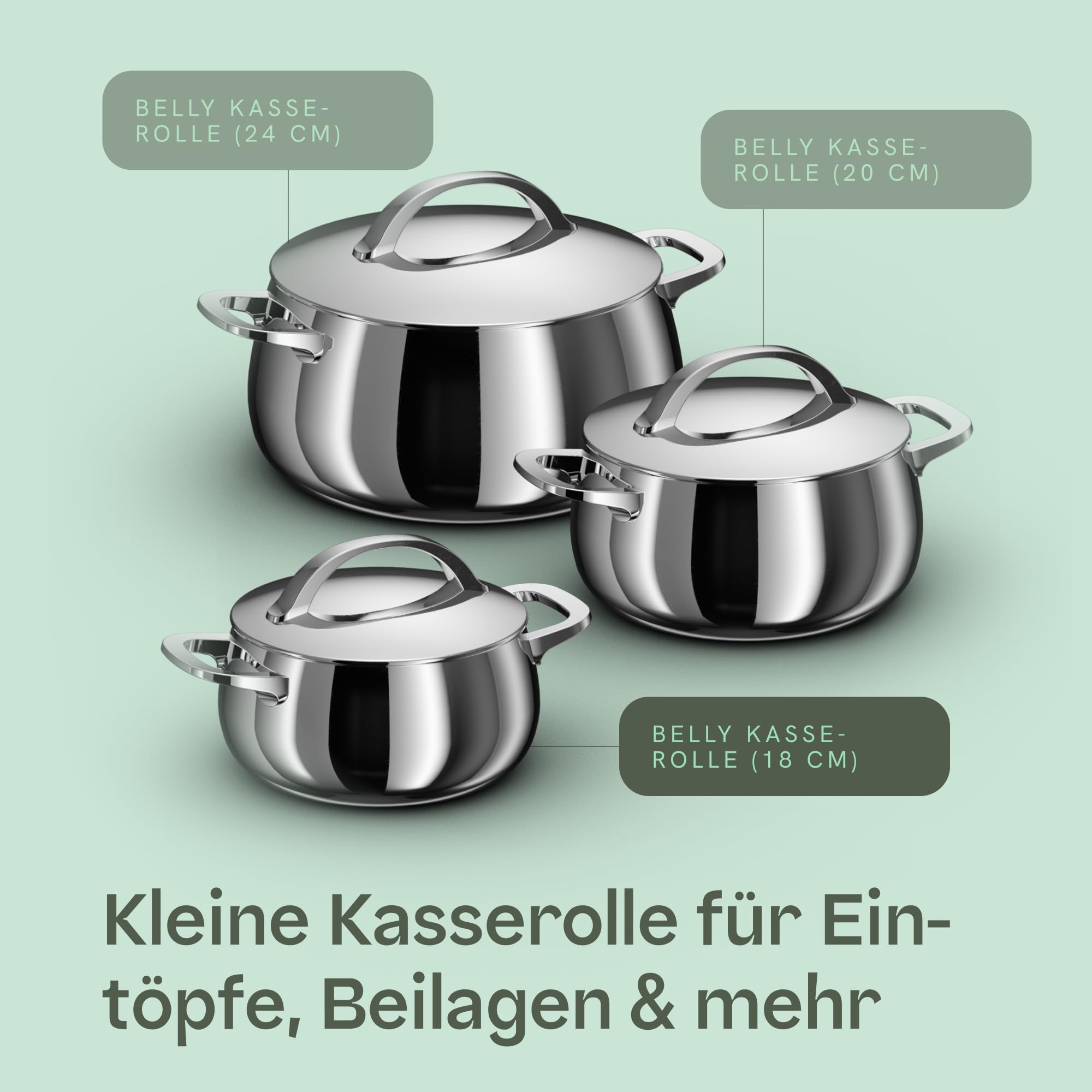 BergHOFF Home Kochtopf klein (18cm)– Edelstahl Topf mit Deckel – Kochtopf für alle Herdarten inkl. Induktion – Schmortopf - spülmaschinengeeignet & Ofenfest