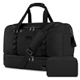 Travel Bag for Men Women, Duffle Bag & Gym Bag with Shoe Compartment, Weekender Overnight Bag with Toiletry Bag, Carry on Bags for Airplane for Travel, Trip, Gym, Yoga, Black