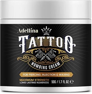 Adellina Tattoo Numbing Cream, Extra Strength Formula for Tattoos, Piercing & Waxing, Long-Lasting Comfort Cream for Men & Women, 50g/1.7oz