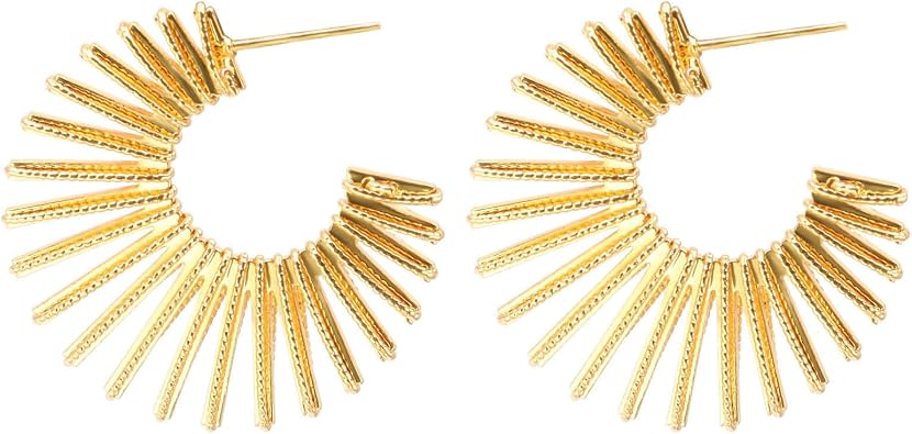 Sunburst Hoop Earrings Statement Open Hoops Trendy Lightweight Sun Earrings for Daily Wear