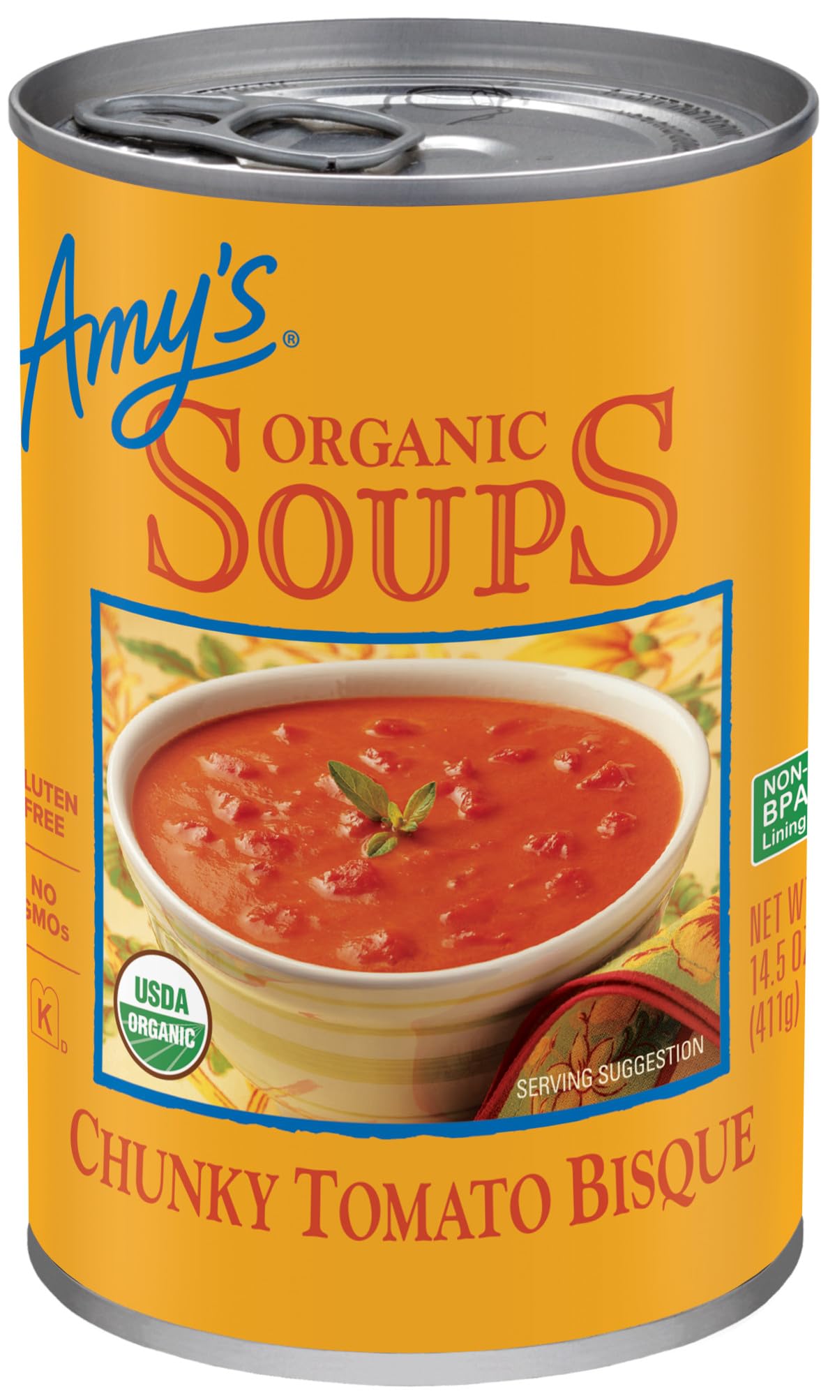 Amy’s Soup, Chunky Tomato Bisque Soup, Gluten Free, Made With Organic Tomatoes and Cream, Canned Soup, 14.5 Oz
