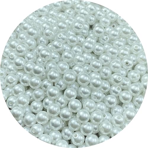 500 cuentas de perlas blancas de 0.315 pulgadas (0.315 in), cuentas redondas con agujeros para costura, manualidades, decoración, pulseras,