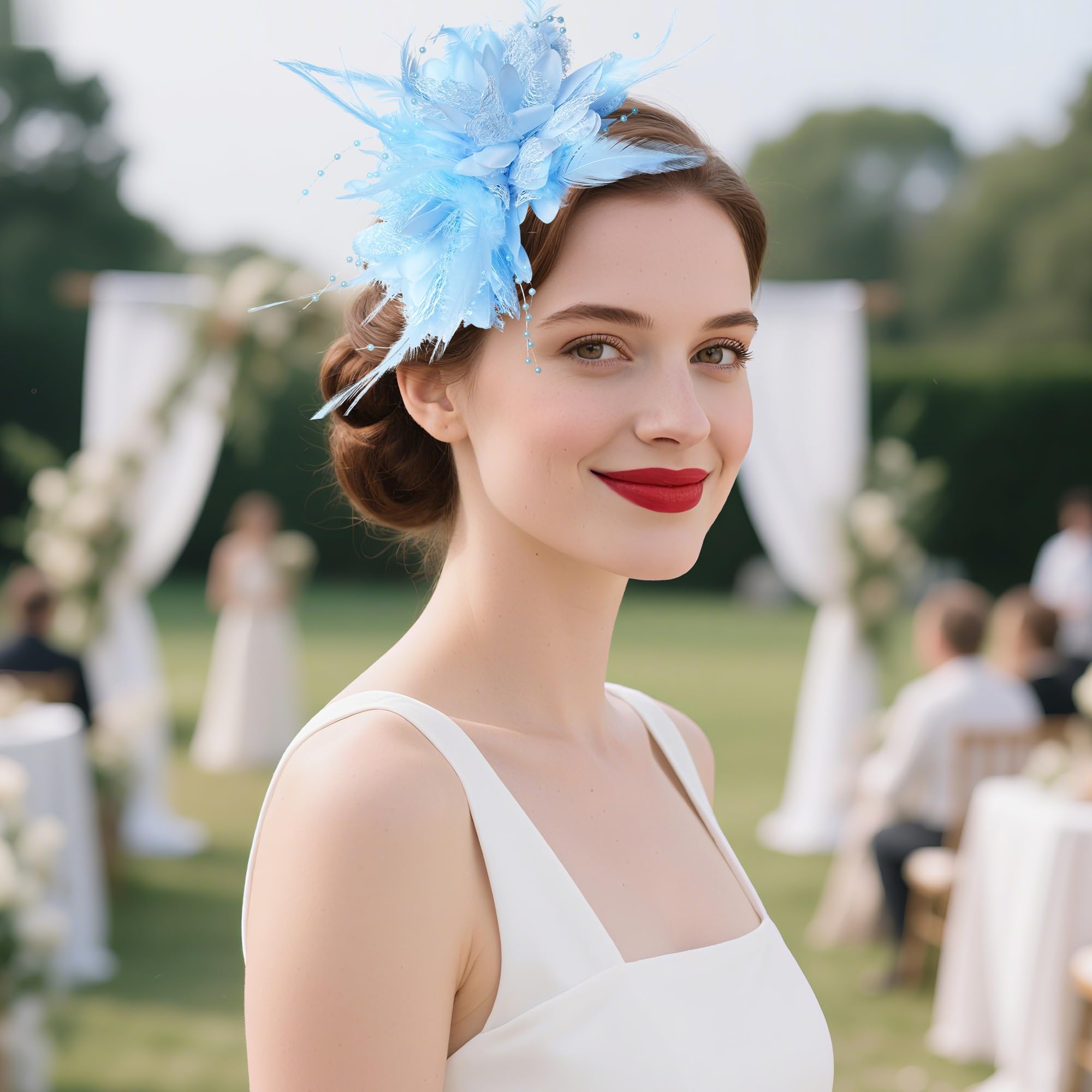 Zbdroxygen Fascinator Hats for Woman, Hat for Women Stylish, Retro Accessories for Women, Tea Parties, Cocktail Events, Derby Races, Suitable Gift for Fashionable Blue 4